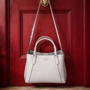 KATE SPADE “JACKSON” SATCHEL/CROSSBODY IN NIMBUS GRAY LEATHER